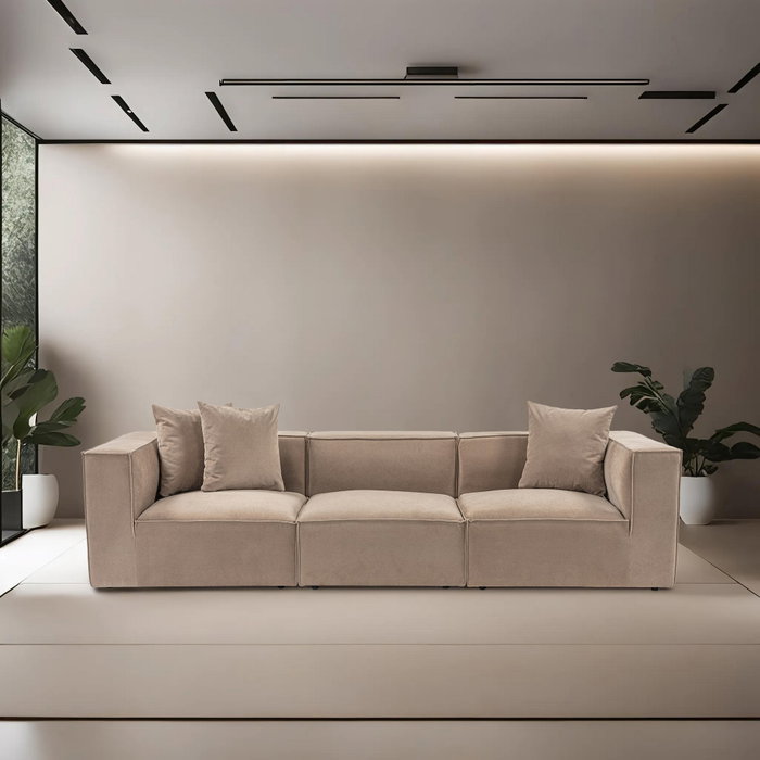 Atelier Del Sofa Sofá Sora 3 de 3 Plazas, Color Cappuccino, Tela 100% Lino, 270 cm Ancho